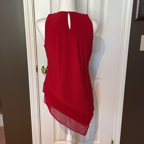 MSK Brand Ladies Red Sleeveless Dressy Top with Metallic Detail. Medium - Picture 6 of 10